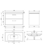 FINLAND Wall Hung 80cm Two Drawer Vanity Unit - Chrome, Matt Coral Green