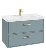 FINLAND Wall Hung 80cm Two Drawer Vanity Unit - Gold, Matt Coral Green