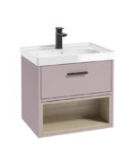 MALMO Wall Hung 60cm Single Drawer Vanity Unit - Black, Matt Cashmere Pink-Gloss Basin