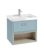 MALMO Wall Hung 60cm Single Drawer Vanity Unit - Chrome, Matt Morning Sky Blue-Gloss Basin