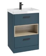 MALMO Floorstanding 60cm Two Drawer Vanity Unit - Black, Matt Ocean Blue-Gloss Basin