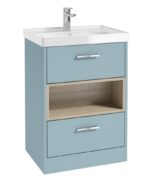 MALMO Floorstanding 60cm Two Drawer Vanity Unit - Chrome, Matt Morning Sky Blue-Gloss Basin