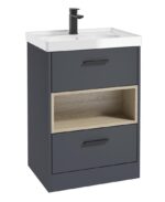 MALMO Floorstanding 60cm Two Drawer Vanity Unit - Black, Matt Night Sky Blue-Gloss Basin