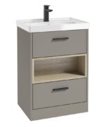 MALMO Floorstanding 60cm Two Drawer Vanity Unit - Black, Matt Khaki-Gloss Basin