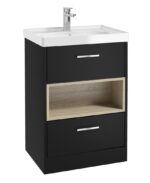 MALMO Floorstanding 60cm Two Drawer Vanity Unit - Chrome, Matt Black-Gloss Basin