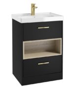 MALMO Floorstanding 60cm Two Drawer Vanity Unit - Gold, Matt Black-Gloss Basin