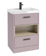 MALMO Floorstanding 60cm Two Drawer Vanity Unit - Black, Matt Cashmere Pink-Gloss Basin