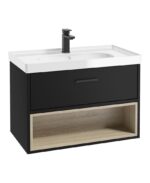 MALMO Wall Hung 80cm Single Drawer Vanity Unit - Black, Matt Black-Gloss Basin