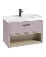 MALMO Wall Hung 80cm Single Drawer Vanity Unit - Chrome, Matt Cashmere Pink-Gloss Basin