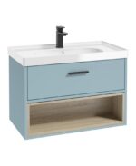 MALMO Wall Hung 80cm Single Drawer Vanity Unit - Black, Matt Morning Sky Blue-Gloss Basin