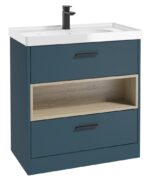 MALMO Floorstanding 80cm Two Drawer Vanity Unit - Black, Matt Ocean Blue-Gloss Basin