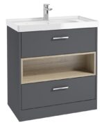 MALMO Floorstanding 80cm Two Drawer Vanity Unit - Chrome, Matt Midnight Grey-Gloss Basin
