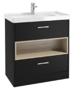 MALMO Floorstanding 80cm Two Drawer Vanity Unit - Chrome, Matt Black-Gloss Basin