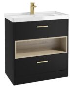 MALMO Floorstanding 80cm Two Drawer Vanity Unit - Gold, Matt Black-Gloss Basin