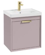 FJORD Wall Hung 50cm Two Drawer Vanity Unit - Brushed Gold, Matt Cashmere Pink