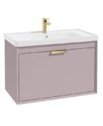 FJORD Wall Hung 80cm Two Drawer Vanity Unit - Brushed Gold, Matt Cashmere Pink