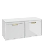 FJORD Wall Hung 120cm Four Drawer Countertop Vanity Unit - Brushed Gold, Gloss White