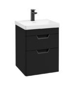 FREYA Wall Hung 50cm Two Drawer Vanity Unit - Black, Matt Black