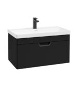 FREYA Wall Hung 80cm Single Drawer Vanity Unit - Black, Matt Black