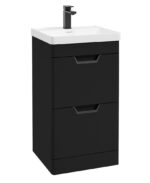FREYA Floorstanding 50cm Two Drawer Vanity Unit - Black, Matt Black