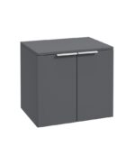 STOCKHOLM Wall Hung 60cm Two Door Countertop Vanity Unit - Brushed Chrome, Matt Midnight Grey