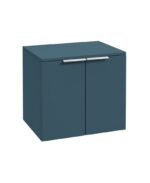 STOCKHOLM Wall Hung 60cm Two Door Countertop Vanity Unit - Brushed Chrome, Matt Ocean Blue