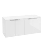 STOCKHOLM Wall Hung 120cm Four Door Countertop Vanity Unit - Brushed Chrome, Gloss White