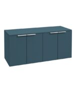 STOCKHOLM Wall Hung 120cm Four Door Countertop Vanity Unit - Brushed Chrome, Matt Ocean Blue