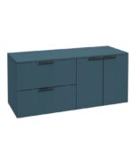 STOCKHOLM Wall Hung 120cm Two Drawer/Two Door Countertop Vanity Unit - Matt Black, Matt Ocean Blue
