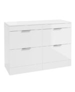 STOCKHOLM Floorstanding 120cm Four Drawer Countertop Vanity Unit - Brushed Chrome, Gloss White