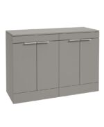 STOCKHOLM Floorstanding 120cm Four Door Countertop Vanity Unit - Brushed Chrome, Matt Khaki