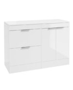 STOCKHOLM Floorstanding 120cm Two Drawer/Two Door Countertop Vanity Unit - Brushed Chrome, Gloss White