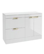 STOCKHOLM Floorstanding 120cm Two Drawer/Two Door Countertop Vanity Unit - Brushed Gold, Gloss White