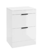 STOCKHOLM Floorstanding 60cm Two Drawer Countertop Vanity Unit - Matt Black, Gloss White