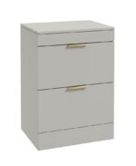 STOCKHOLM Floorstanding 60cm Two Drawer Countertop Vanity Unit - Brushed Gold, Matt Arctic Grey