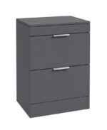 STOCKHOLM Floorstanding 60cm Two Drawer Countertop Vanity Unit - Brushed Chrome, Matt Midnight Grey