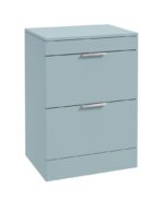 STOCKHOLM Floorstanding 60cm Two Drawer Countertop Vanity Unit - Brushed Chrome, Matt Morning Sky Blue