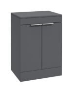 STOCKHOLM Floorstanding 60cm Two Door Countertop Vanity Unit - Brushed Chrome, Matt Midnight Grey