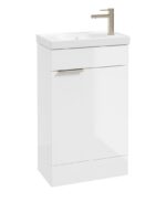 STOCKHOLM Floorstanding 50cm Single Door Cloakroom Vanity Unit - Brushed Nickel, Gloss White