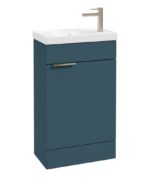 STOCKHOLM Floorstanding 50cm Single Door Cloakroom Vanity Unit - Brushed Nickel, Matt Ocean Blue