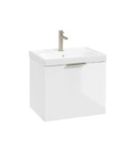 STOCKHOLM Wall Hung 50cm Single Drawer Vanity Unit - Brushed Nickel, Gloss White