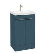 STOCKHOLM Floorstanding 50cm Two Door Vanity Unit - Brushed Nickel, Matt Ocean Blue