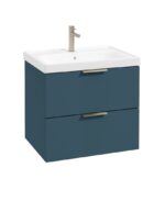 STOCKHOLM Wall Hung 60cm Two Drawer Vanity Unit - Brushed Nickel, Matt Ocean Blue