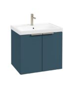 STOCKHOLM Wall Hung 60cm Two Door Vanity Unit - Brushed Nickel, Matt Ocean Blue