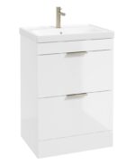STOCKHOLM Floorstanding 60cm Two Drawer Vanity Unit - Brushed Nickel, Gloss White