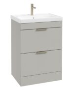 STOCKHOLM Floorstanding 60cm Two Drawer Vanity Unit - Brushed Nickel, Matt Arctic Grey