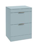 STOCKHOLM Floorstanding 60cm Two Drawer Countertop Vanity Unit - Brushed Nickel, Matt Morning Sky Blue
