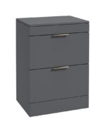 STOCKHOLM Floorstanding 60cm Two Drawer Countertop Vanity Unit - Brushed Nickel, Matt Midnight Grey
