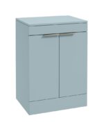STOCKHOLM Floorstanding 60cm Two Door Countertop Vanity Unit - Brushed Nickel, Matt Morning Sky Blue