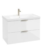 STOCKHOLM Wall Hung 80cm Two Drawer Vanity Unit - Brushed Nickel, Gloss White
